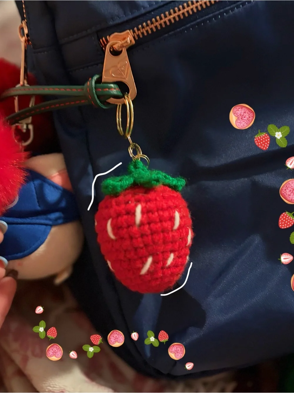 Kids Strawberry Crochet Keychain Bag Charm - Red/Green